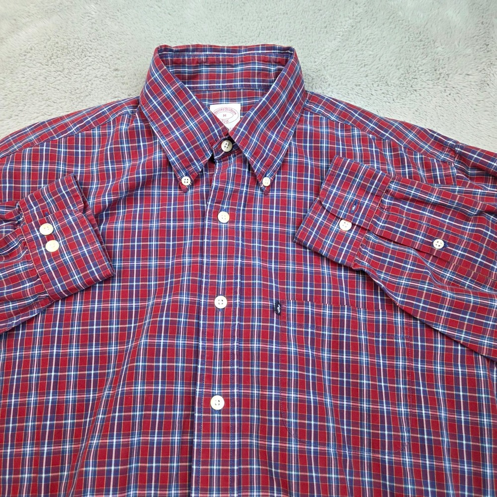 Brooks Brothers 346 Plaid Button Down Shirt Mens M Red Blue Original Polo Cotton
